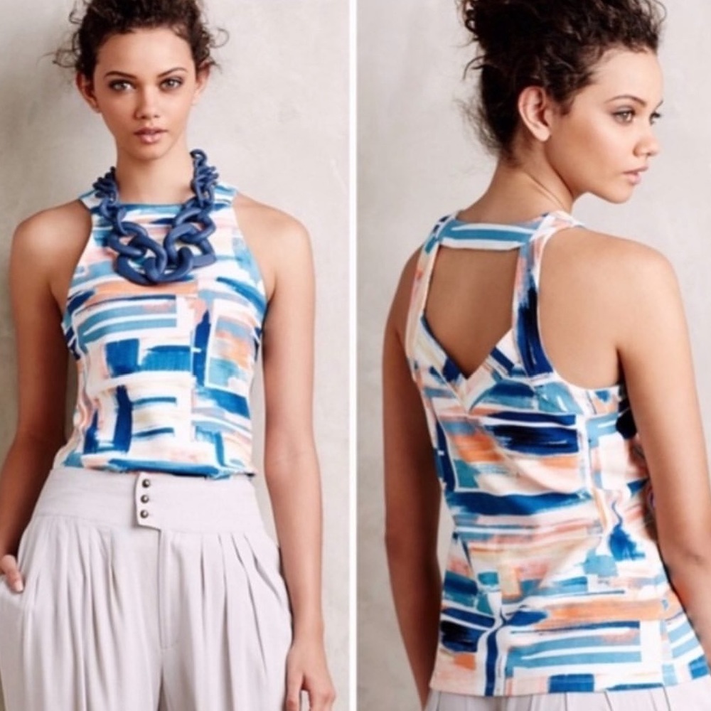 Anthropologie Deletta cut out back tank top brushstroke print size XS